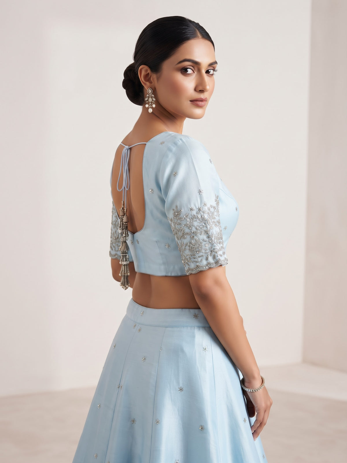Size 36" / UK 10 - Cream - Zari Embroidered Silk Blouse with Elbow-Length Sleeves - UK Stock - With Margin inside - VAM1296 - KY