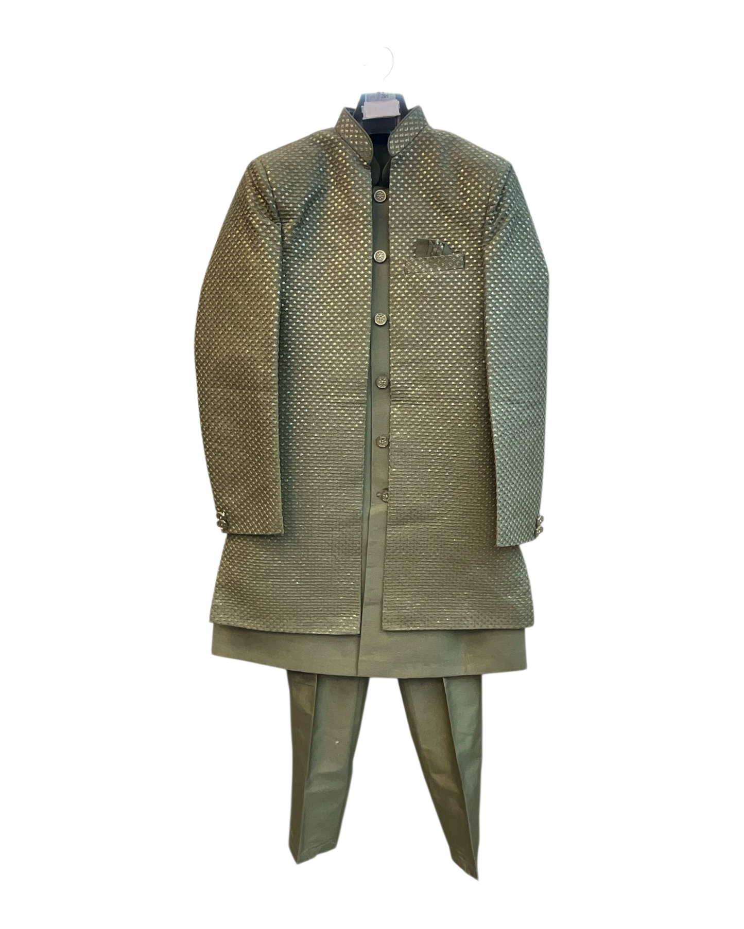 Sage Green - Mens Knee Length  Jacket with Long Waistcoat - Sherwani / Indo-Western - Fantastic Fit - KCS6600 03PV26