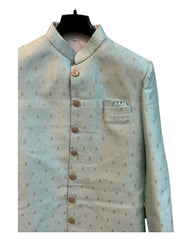Sky / Light Blue - Classic Banarasi Handloom Brocade Sherwani with Gold Buttons - UK Stock - BS787 08JC25