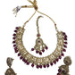 Fuchsia Magenta Pink - Large Size Antique Gold Finish Necklace Set with Earrings - JIG49  11H24