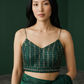 36" / UK 10 - Dark / Bottle Green - Sequins Work Strap Saree Blouse with cups - UK Stock - Quick Delivery - RNK - R780 -KK