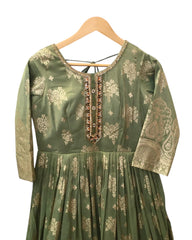 Banarasi Silky Mint Green Anarakali Long Dress with Trousers - Size 10, 14 16 (Bust 36