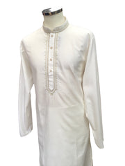 Off White - Cotton  Mens Kurta Set with Thread Embroidery- Sangeet Mehendi Haldi - KCS1038 KV 1123
