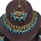 Turquoise Blue - Large Size Antique Gold Finish Necklace Set with Earrings - VJY403  C 0424