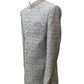Grey - Classic Self Brocade Sherwani with Gold Buttons -  BS786 JP 0823