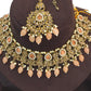 Peach - Large Size Antique Gold Finish Necklace Set with Earrings - VJY501  KYp 0424