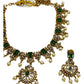 Green - Medium - Antique Gold Finish Necklace Set with Earrings & - AE2523 08KY25