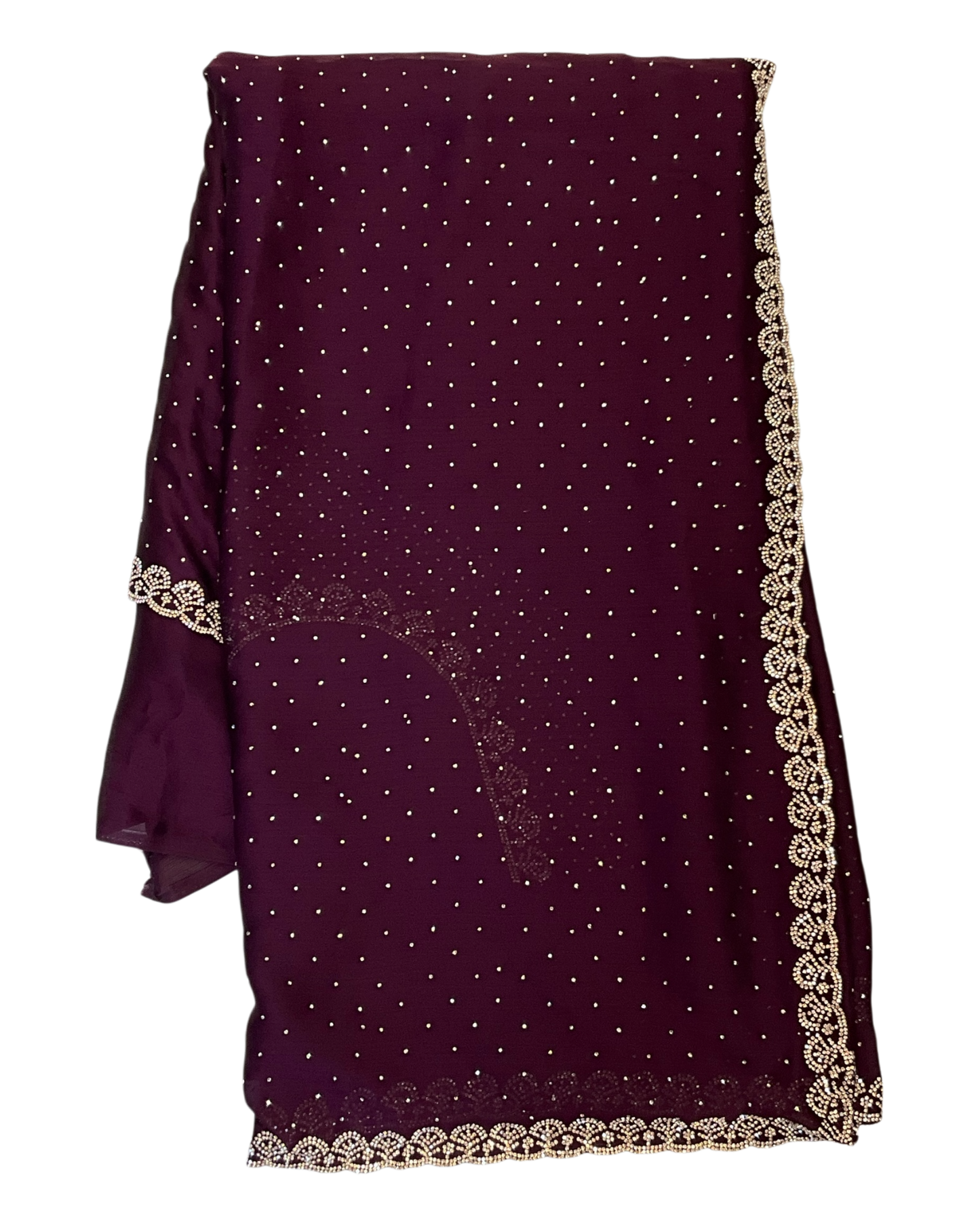 Wine - Rich Saree with Stone Work Border and Blouse Piece - UK stock - 24hr Dispatch - RS2509 VA