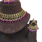 Magenta - Large Size Antique Gold Finish Necklace Set with Earrings - VJY403  C 0424