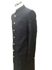 Black - Classic Self Brocade Sherwani with Gold Buttons -  BS786 JP 0823