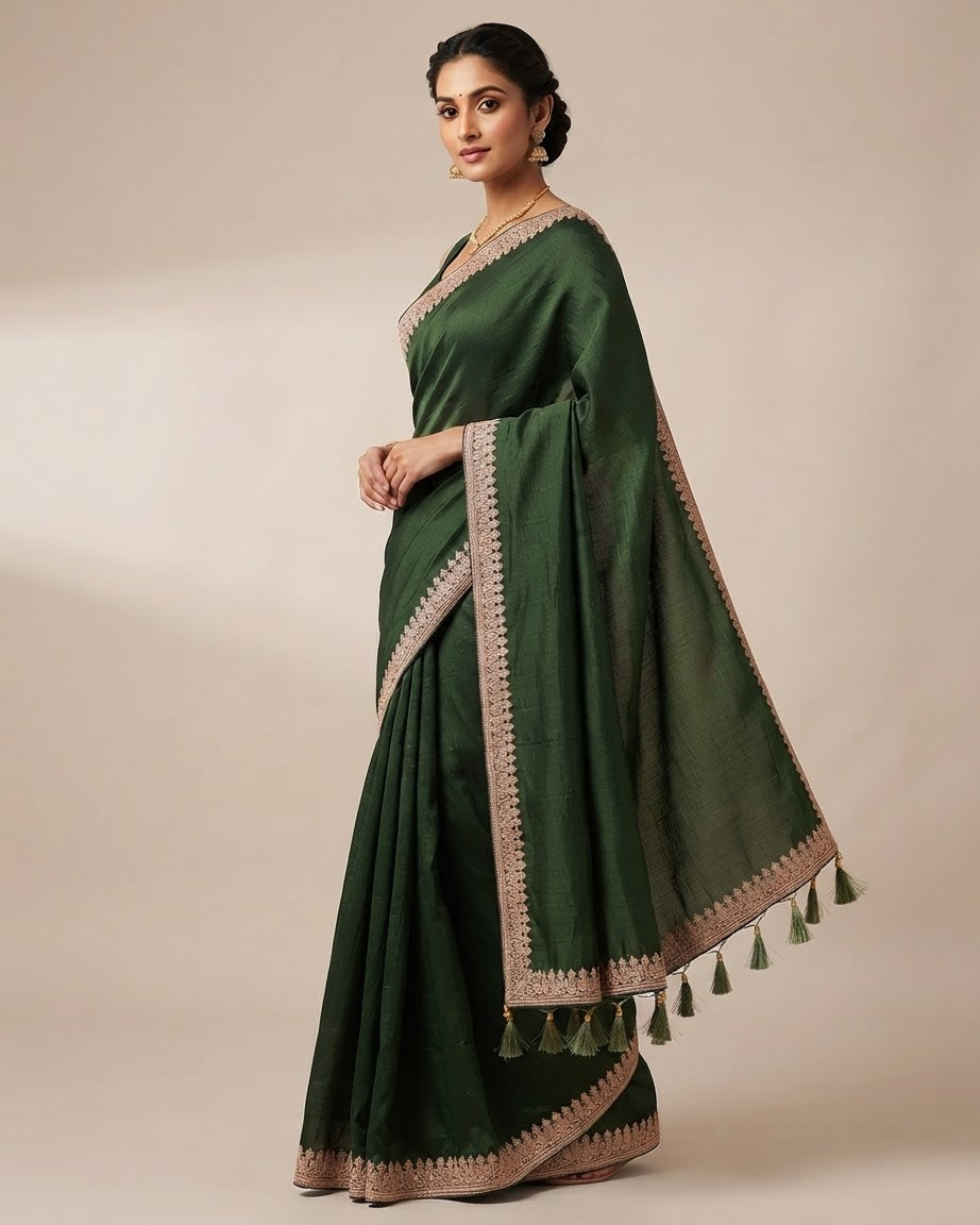 Bottle Green - Fancy Party Saree with Blouse Piece - UK stock - 24hr Dispatch - SP2606 KA