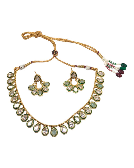Mint Green - Small Reverse Stone Necklace set - Bollywood - Weddings - SV905 A 0923