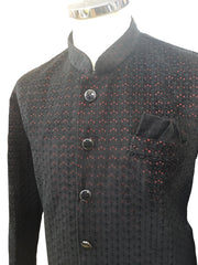 Black with Maroon Sequins Fully Embroidered  Soft Sherwani Set - UK Stock - 24h Dispatch - Spark17 JY 0324