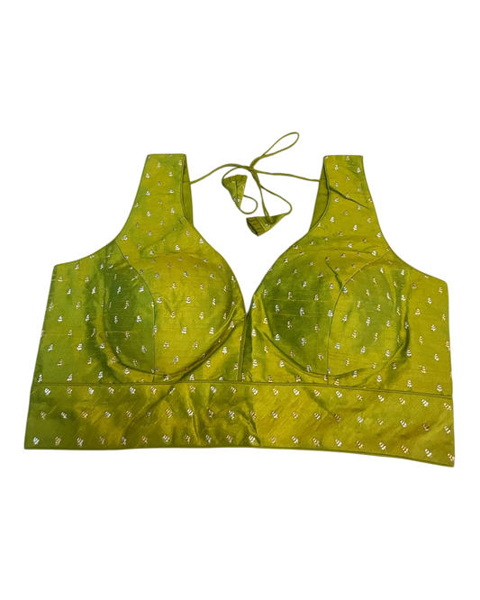 40" / UK 14 - Lime Green - Silky Designer Saree blouse with cups,  Sleeveless - UK Stock - Quick Delivery - RNK - R717 KV