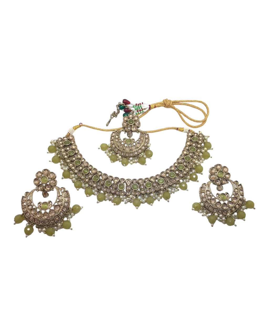 Mehendi Henna Green - Large Reverse Stone Choker Necklace set - Bollywood - Weddings - MNA922 H 0923