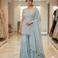 UK 12 / 38" - Pastel Light Blue - Designer Ladies Indian Medium Top Palazzo Trousers Suit - UK Stock - 2/3 days delivery - VMK CHARMI RP