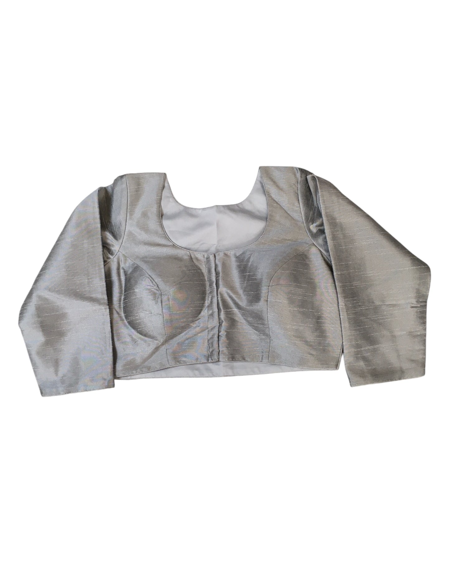 Light Grey / Silver - Silky Saree blouse with cups,  Long Sleeves, High Back - 38" - UK Stock - Quick Delivery - RNK - R231F-A