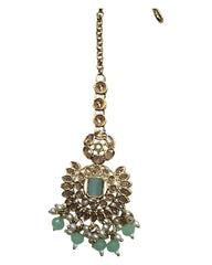 Sea Green - Large - Antique Gold Finish Traditional Tika Head piece - Bollywood - Weddings - PRI1773  11V24
