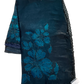 Teal / Black Floral - Classic Satin Crepe Saree with Stone Work and Blouse Piece - UK stock - 24hr Dispatch - RS2537 TV
