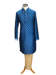 Cobalt Blue - Handloom Banarasi Mens Indian Kurta set S- Weddings / Walimas , Sangeet, Eid, Mehndi / Henna - KCS1063 KR 0324 KK