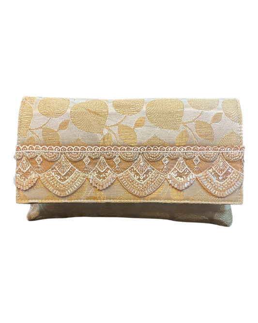 Cream - Handloom Brocade Clutch Bag / Handbag -Bollywood / Weddings - JS16d 06A26