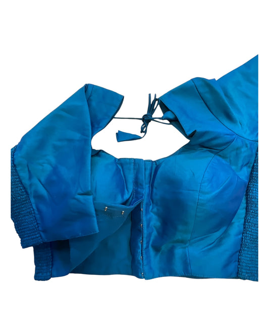 Dark Turquoise / Peacock Blue - HYBRID Silky Saree blouse - With Elastic on both side for Great fit - Size 36",38", 40" S M L  - VAM1216 Ap