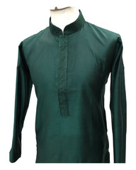 Bottle Green - Cotton Silky Self Brocade Mens Kurta Set - Sangeet Mehendi Haldi - KCS1003 KK 1123