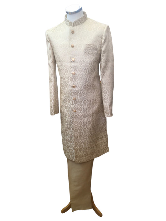 Gold - Classic Self Brocade Sherwani with Gold Buttons -  BS786 JP 0823