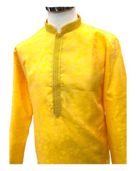 Haldi Yellow - Silky Self Brocade Mens Kurta Set - Wedding Sangeet Mehendi Haldi - SHU2309 KT 0923