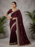 Wine - Fancy Party Saree with Blouse Piece - UK stock - 24hr Dispatch - SP2603 VY