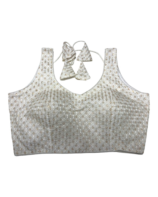 White - Fully Embroidered V neck Saree / Lehenga blouse - With Cups - Margin to loosen - UK Stock - AF2344 H 0923