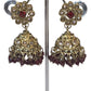 Maroon - Medium Size Antique Gold Finish Necklace Set with Earrings - PRI1786  11H24