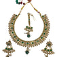 Green - Antique Gold Finish Necklace & Earrings Set - Bollywood - Weddings - HR1015 11C24