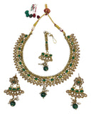 Green - Antique Gold Finish Necklace & Earrings Set - Bollywood - Weddings - HR1015 11C24