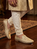 Very Comfortable Dark Gold Brocade Loafer Style Mojri - Indian Mens shoes - Mojari , Khossay -  YD2602