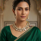 Clear / Neutral - Medium Size Antique Gold Finish Choki Necklace Set with Earrings - Bollywood - AVON-KU06  08VV25