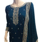 Teal - UK 16 / 42" - Simple / Classy Chiffon Printed Ladies Indian Salwar Suit with Dupatta - DCB2417 VY 0824