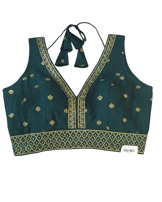 Petrol Blue - Dupion Silky Saree / Lehenga blouse - 38" Bust (UK 12) Can be let out to size 16  - AF2406 H 0324