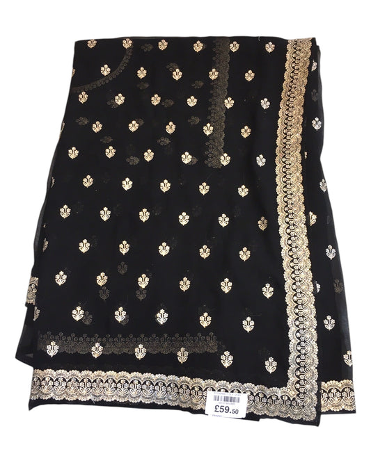 Black - Chiffon - Party Wear Embroidered Saree with Blouse Piece - SP2504008 VY