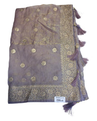 Purple - Tissue Chiffon - Party Wear Embroidered Saree with Blouse Piece - SP250421 TV