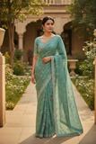 Sea Green - Fancy Embroidered Saree with Blouse Piece - UK stock - 24hr Dispatch - SP250627 TV