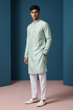 Sea Green - Banarasi Handloom Brocade Mens Indian Kurta set with Trousers - UK Stock - Weddings / Walimas , Sangeet, Diwali, Eid, Mehndi / Henna - VEE2645 TT