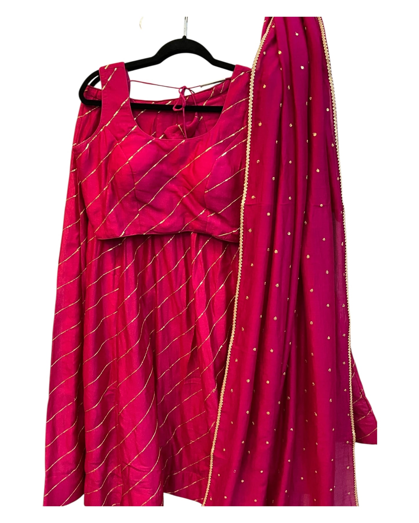 Fuchsia / Magenta -  Dupion Silk Lehenga Set - Garba / Dandia , Mehndi / Sangeet / Weddings - Size UK 12 (38" Bust) Adjustable to Size 14 - UK Stock - 24h Dispatch - AF2506 09TY25