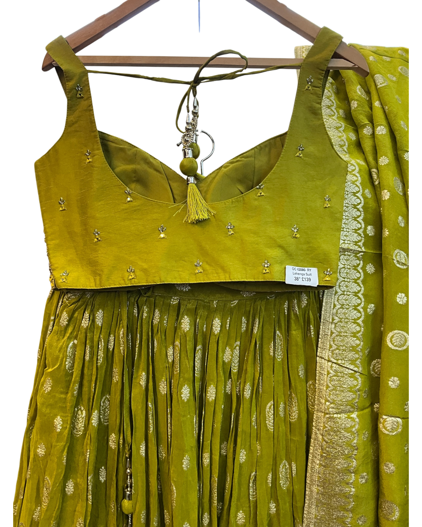 Size UK 12 (38") Henna Mehndi Green - Lehenga Set - Mehndi / Sangeet / Bridesmaids / Weddings / Garba  - UK Stock - 24h Dispatch - OC42090  05RY26