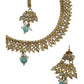 Sea Green - Antique Gold Finish Necklace & Earrings Set - Bollywood - Weddings - KAJ1018 11C24