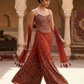 UK 10-12 / 36"- 38" - Burnt Orange / Rust - Designer Ladies Indian Short Corset / Tie Back Top Palazzo Trousers Suit - UK Stock - 2/3 days delivery - VMK Tarini AP