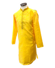 Haldi Yellow - Silky Self Brocade Mens Kurta Set - Wedding Sangeet Mehendi Haldi - SHU2309 KT 0923