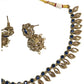 Navy Blue - Small Size Antique Gold Finish Necklace Set with Earrings - SV2404  C 0424
