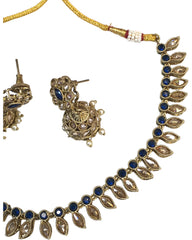 Navy Blue - Small Size Antique Gold Finish Necklace Set with Earrings - SV2404  C 0424
