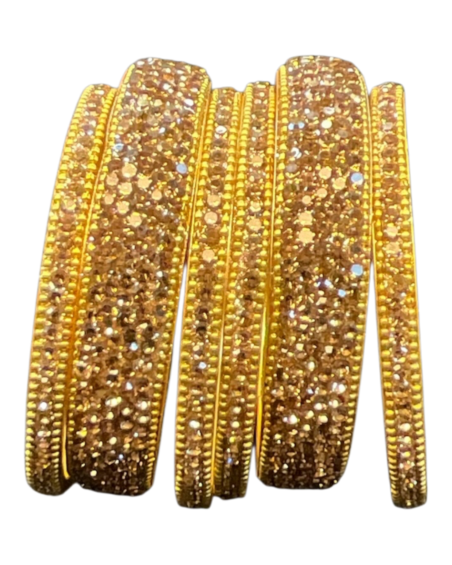 Dark / Antique Gold Finish - Set of 6 Stone Bangles -  M to XXL - 5Line 07Kp26